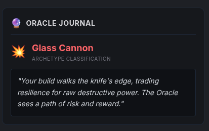 Oracle Journal panel displaying saved build snapshots, allocated passives, and jewel effects.