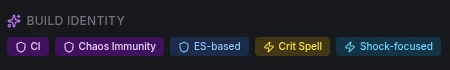 PoE2 Build Identity showing semantic tags like CI, ES-based and Crit Spell