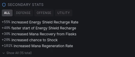 PoE2 Secondary Stats with category filters and toggle
